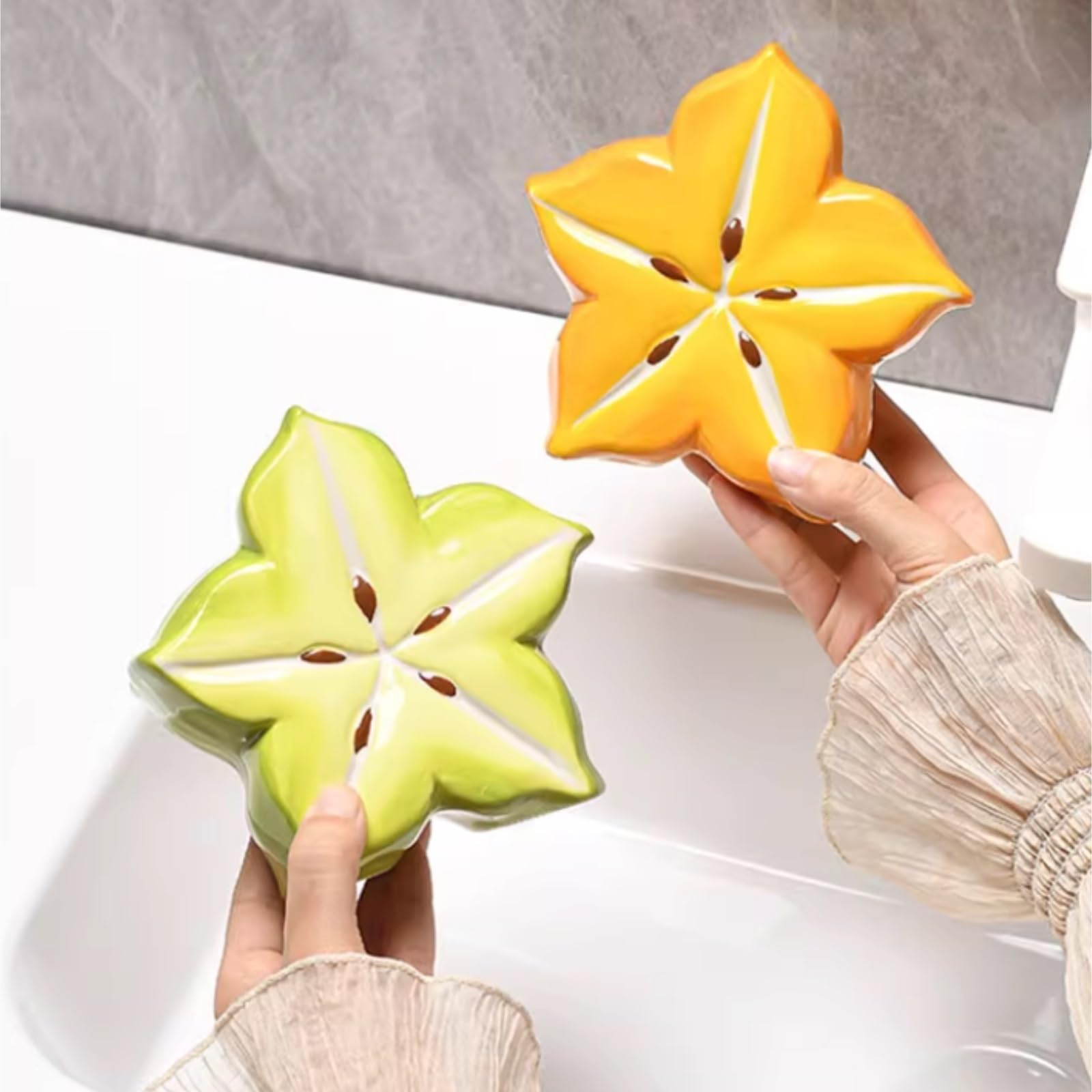 Portacepillos De Dientes para Baño Y Ducha Soportes De Pasta Dientes For Cepillos con Forma Carambola Cerámica, Organizadores Almacenamiento For Baño(Grün)