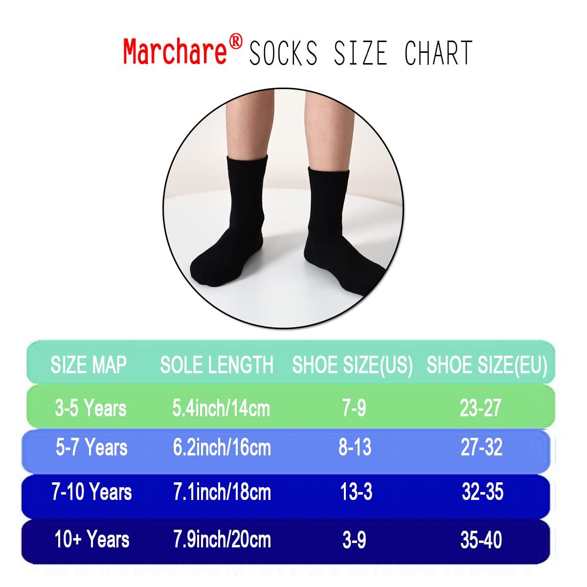 Marchare Chaussettes pour enfants sans couture Girls Crew en coton, blanches, noires et grises, lot de 6.