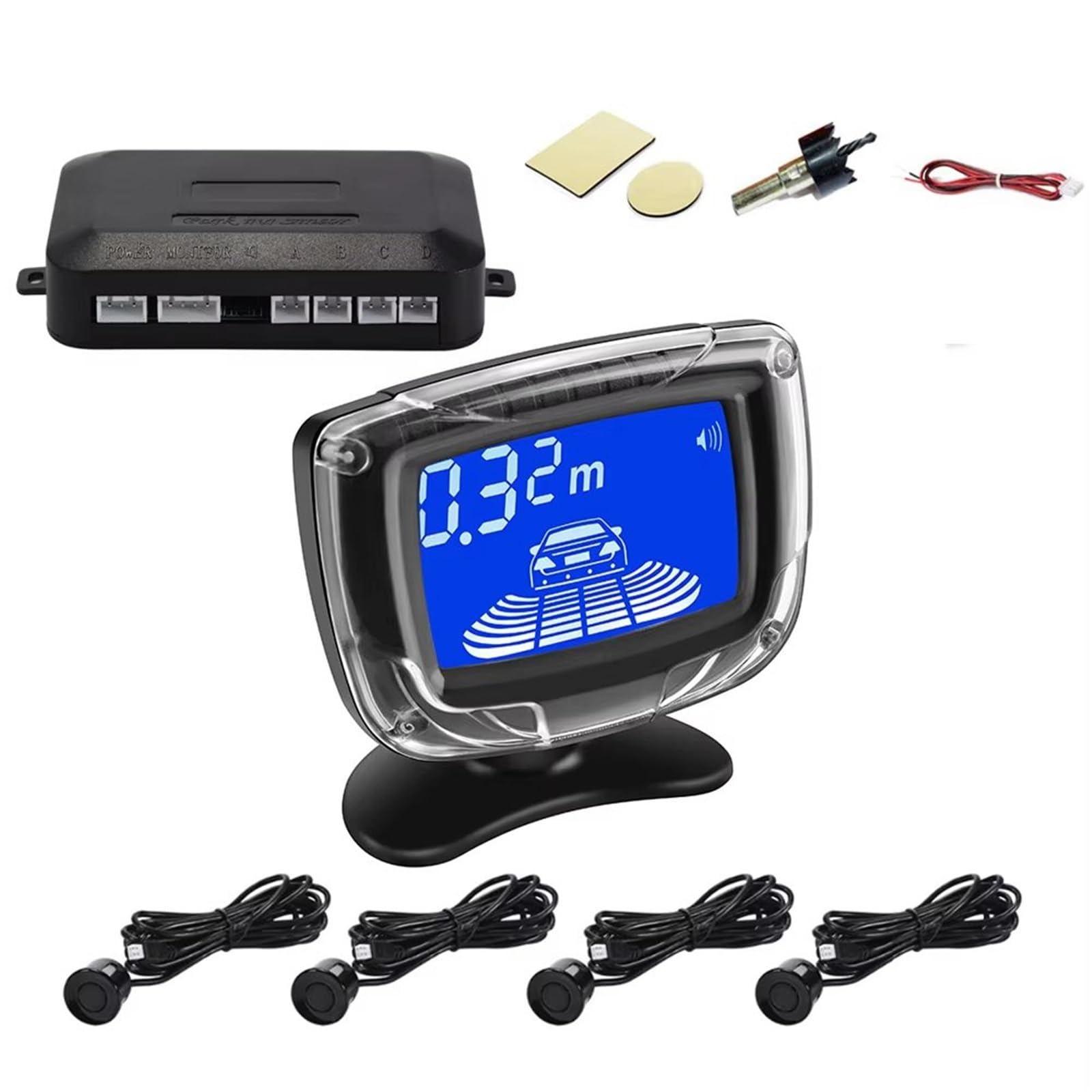 Sensore Parcheggio Auto Doppio Display LCD Elaborazione Centrale Interruttore Sensore Retromarcia Automatico 12 V Rilevatore Parcheggio Radar Monitor Di Retromarcia Sensore Retromarcia(WHITE)