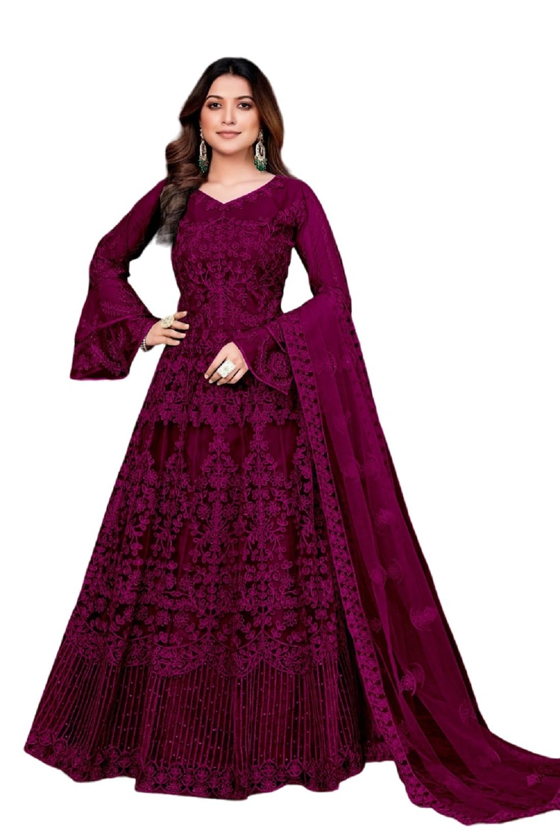 Women's Net Embroidered Semi-Stitched Gown Vedika Gown-New-image-4