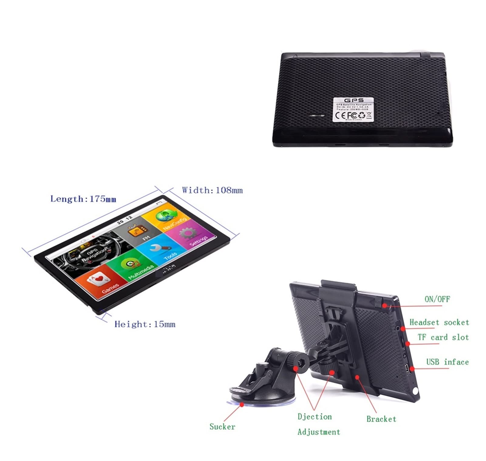 Navigazione GPS per camion, camper, auto 7 pollici HD. Camping Car/Truck/Vehicle GPS Navigazione costruita in. 8 GB + 256m Bluetooth MP3 / MP4. Giocatori Facile da usare (Color : Without Bluetoot