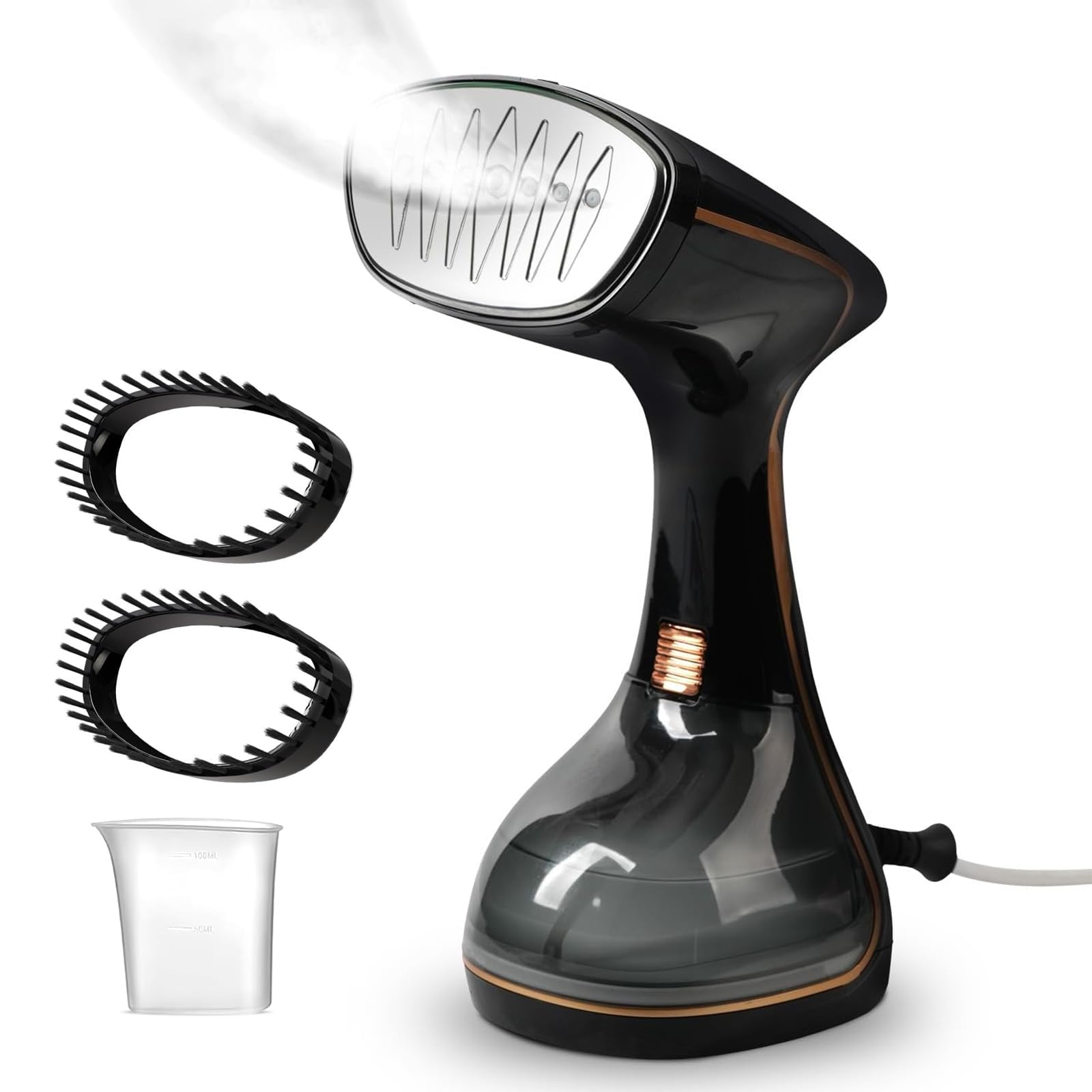 OKYUK Piastra a vapore da 1800 W, per vestiti, serbatoio dell'acqua da 320 ml, riscaldamento rapido, ferro da stiro a vapore con 2 spazzole, ideale per viaggi e casa, rimozione delle rughe contro i