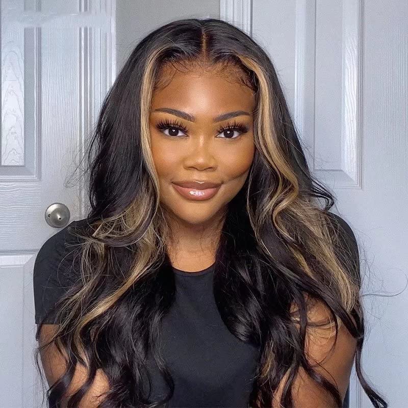 Highlight Wig Blonde Colored Human Hair Wigs For Women Ombre Body Wave Lace Front Wig 13x6 Lace Front Human Hair Wigs 1BT27 Color HD Lace Glueless Remy Wavy Virgin Hair Wigs Deep Part 14