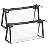 TSA Approved Toiletry Bag, Clear Pouches with Zipper for Traveling, Samll Clear Makeup Bags Cosmetic Bag Beach Bag for Home Storage Organizing, Office, Vacation, Travel (Black)