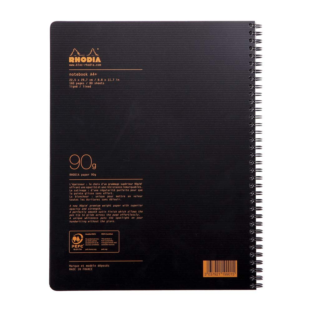 Rhodia 119901C Cahier à Spirale A4+ 22,5 x 29,7 cm Ligné 160 Pages Clairefontaine 90 g/m² Couverture Polypro