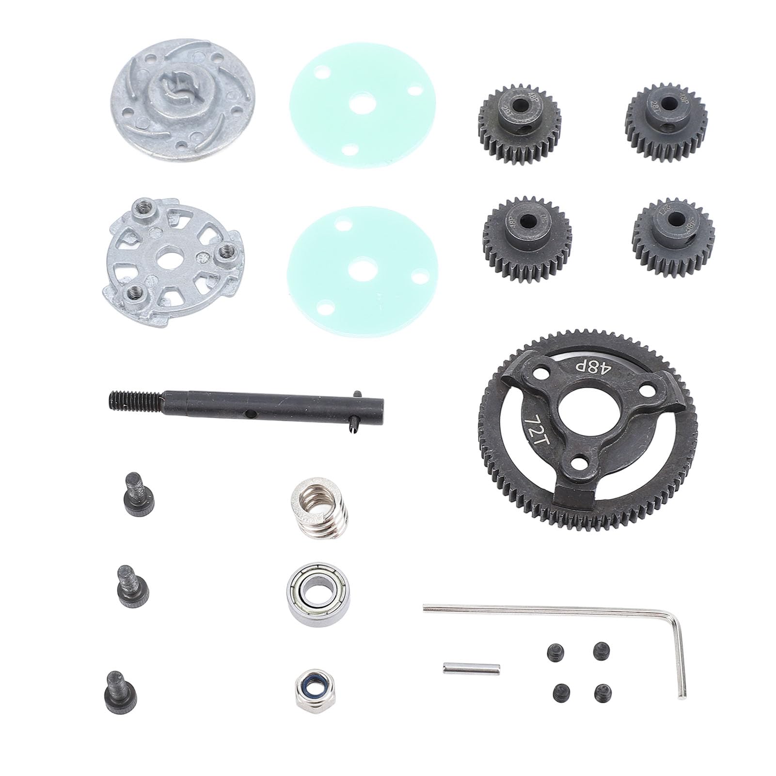 Metallgetriebesatz für Slash 2WD 1/10 RC Car, 72 Zähne großes Zahnrad mit 27T 28T 29T 30T Motorritzelschraubensatz