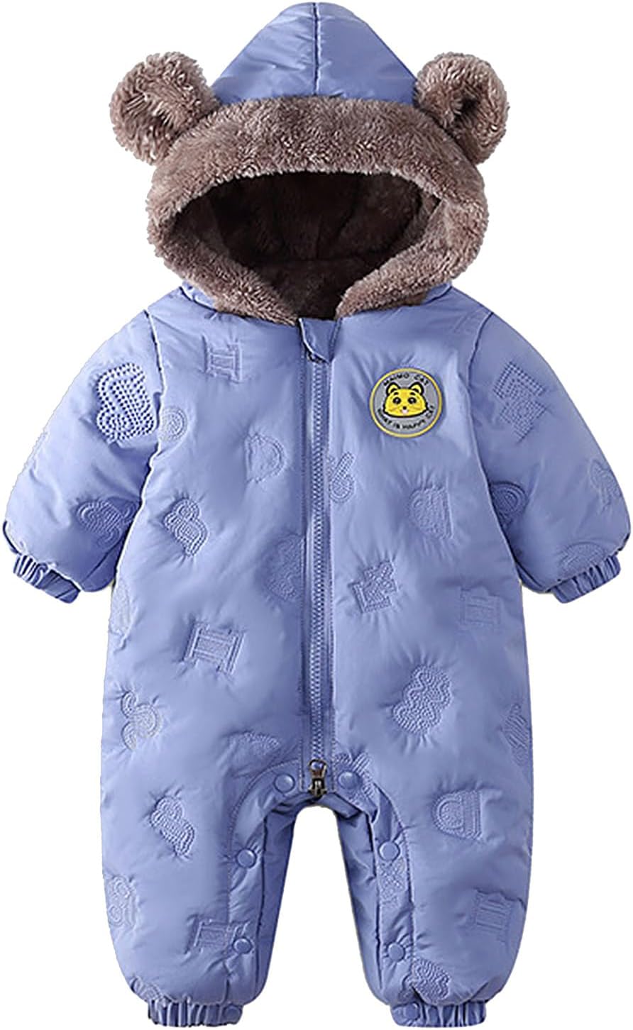 JiAmy Baby Snowsuit Newbron Hooded Winter Outfit Clothes Infant Warm Bear Onesie Zipper Coat Jumpsuit Romper