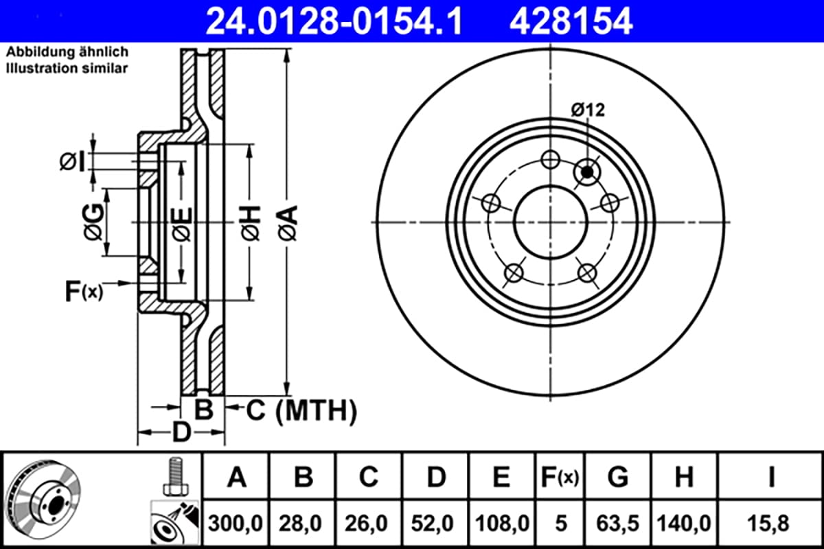ATE 24.0128-0154.1, 2 szt Tarcze Hamulcowe przód 300,0mm