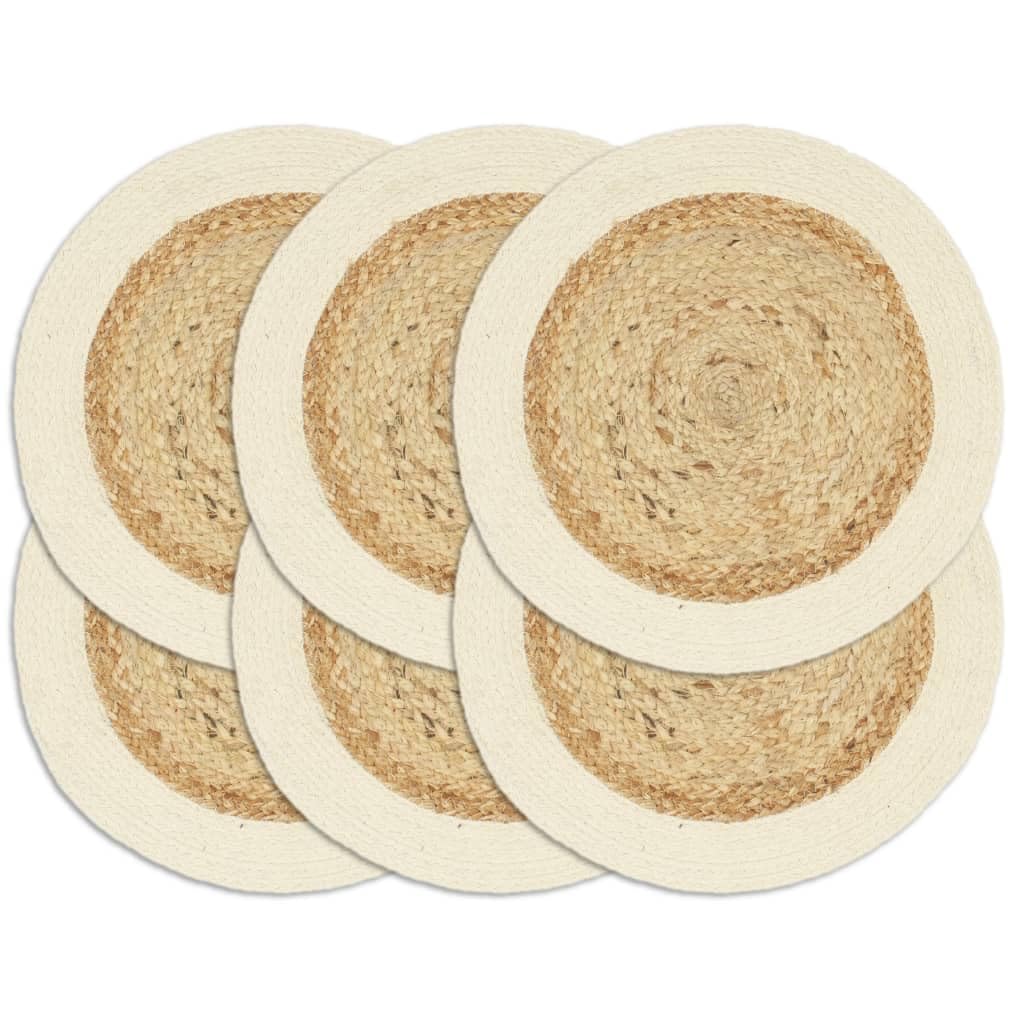 Lot de 6 sets de table ronds en jute et coton naturel - 38 cm - Pour table à manger - Cuisine - Lavable - Antidérapant - Résistant à la chaleur