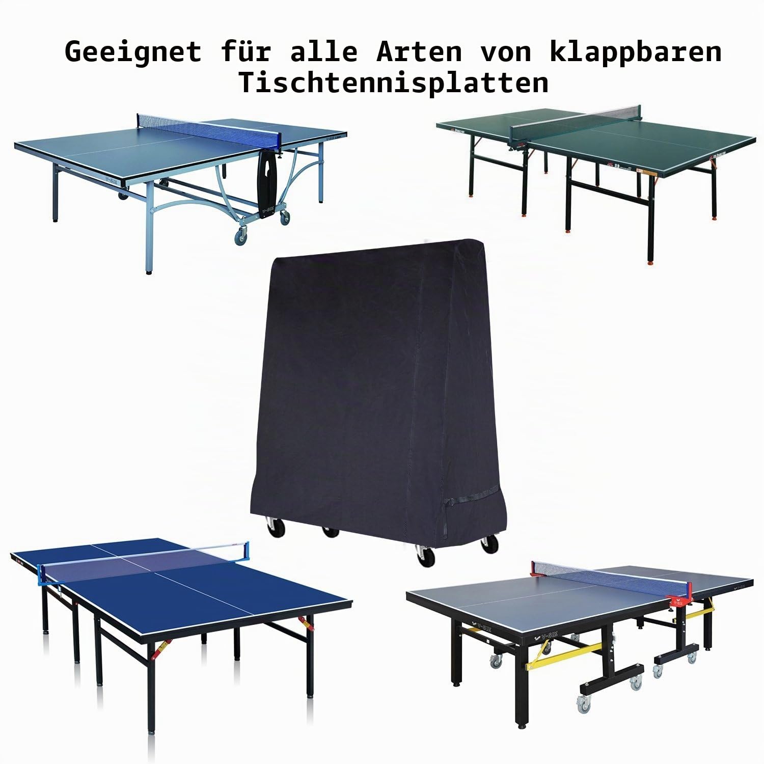 Premium-Tischtennis-Abdeckung, volle Größe, Ping-Pong-Tisch, wasserdichte Abdeckung, für drinnen und draußen, schwarz (185 x 70 x 165 cm)