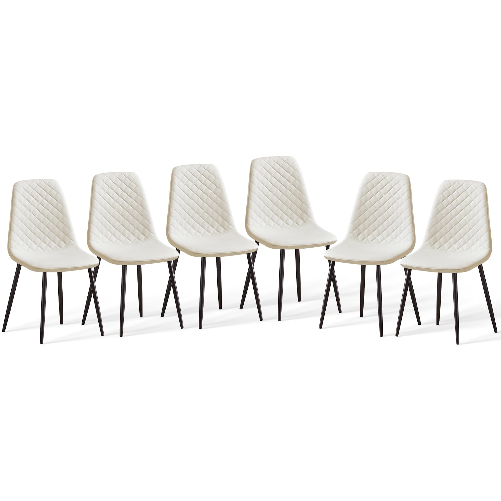 JaHECOME Beige Dining Chairs Set of 6 Faux Leather Fabric Upholstered Seat Living Room Chairs Metal Legs for Kitchen Lounge Home Office