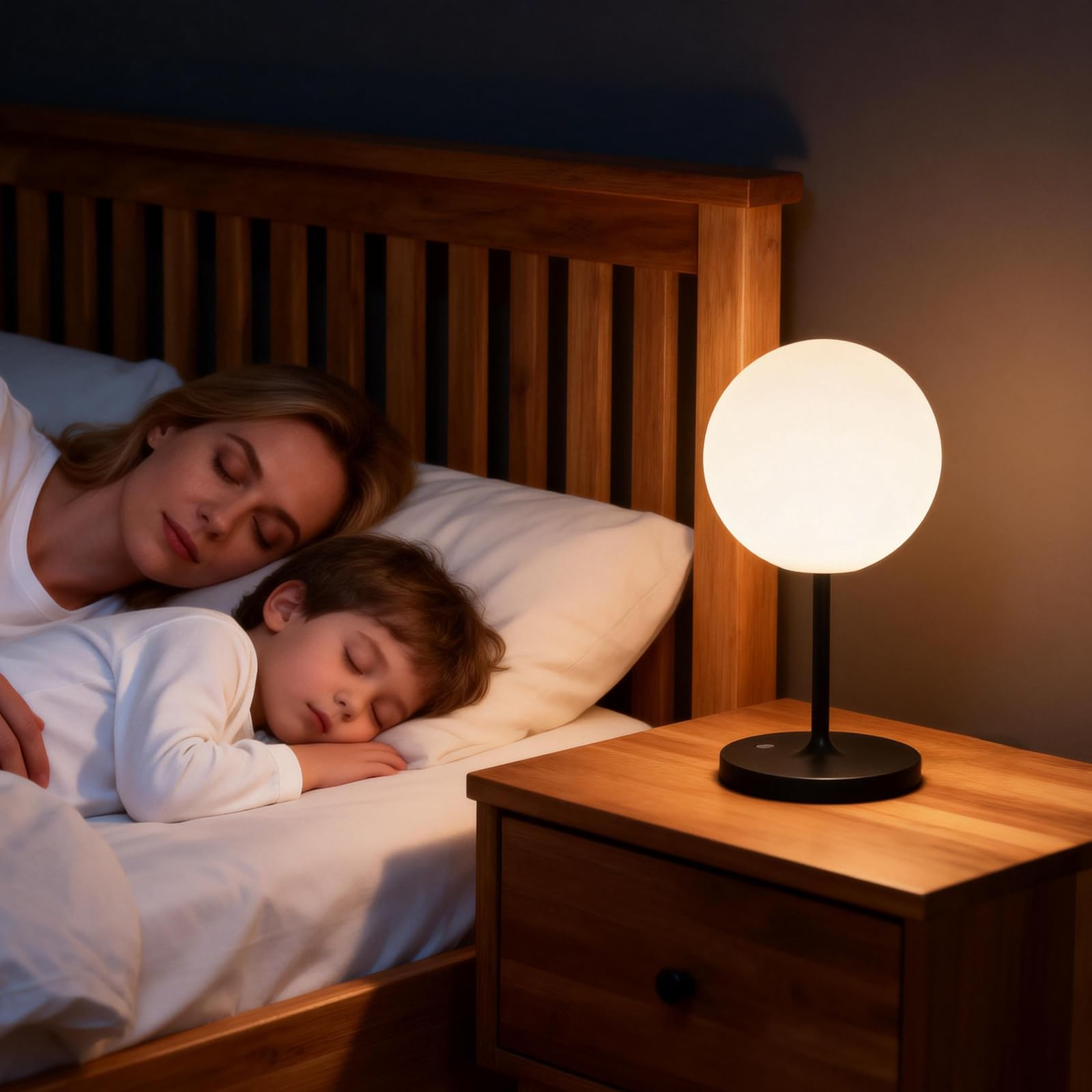 Tischlampe Kabellos，Dimmbar Nachttischlampe Touch，Akku Tischleuchte Kabellos，LED Tischlampe mit kugelförmigem Lampenschirm, geeignet für Schlafzimmer Wohnzimmer und Außenbereich – Schwarz