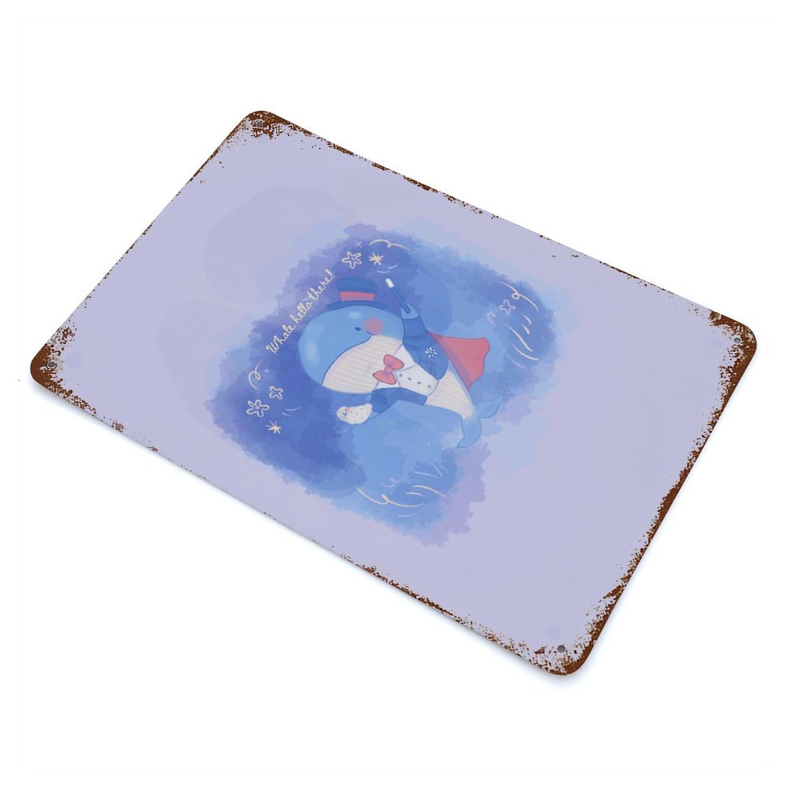 Whale Hello There Rust Effect Tin Sign 11.8"x7.9", Ideal for Shed, Workshop And Garage Wall Decor