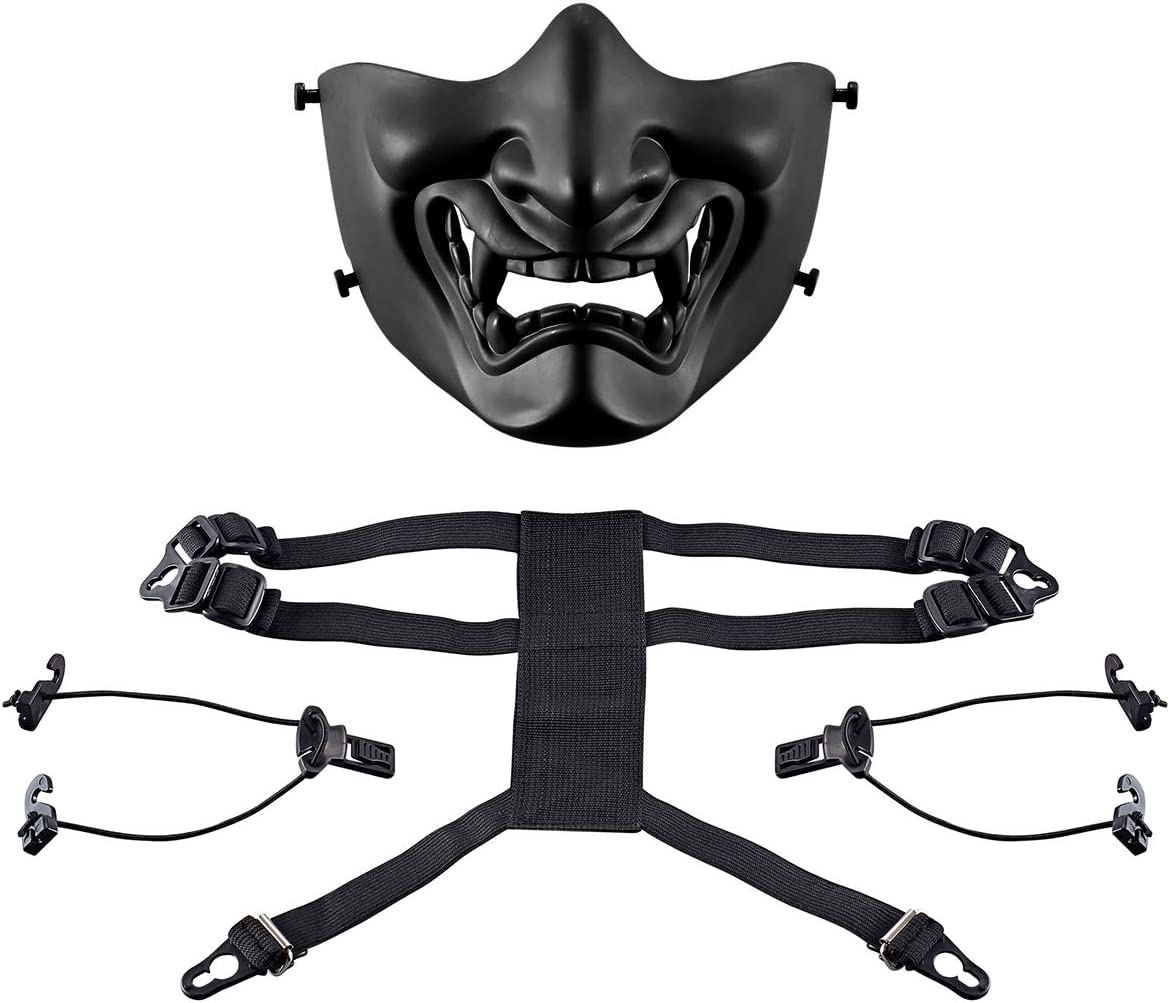 Masque Demi-visage Kabuki Samouraï – Japonais Evil Hannya Oni – Airsoft Halloween