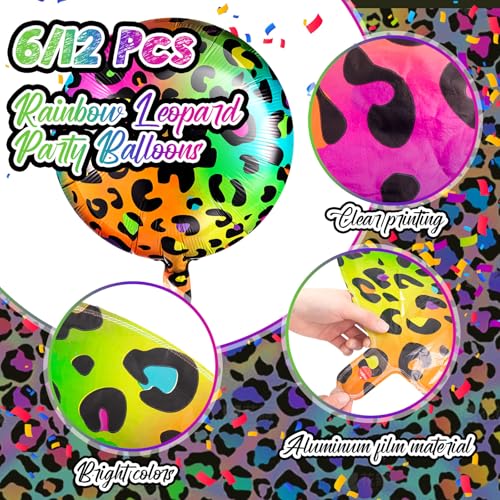 Image of BBTO 12Pcs 18 Inch Neon Rainbow Leopard Foil Balloons for Party,Multicolor