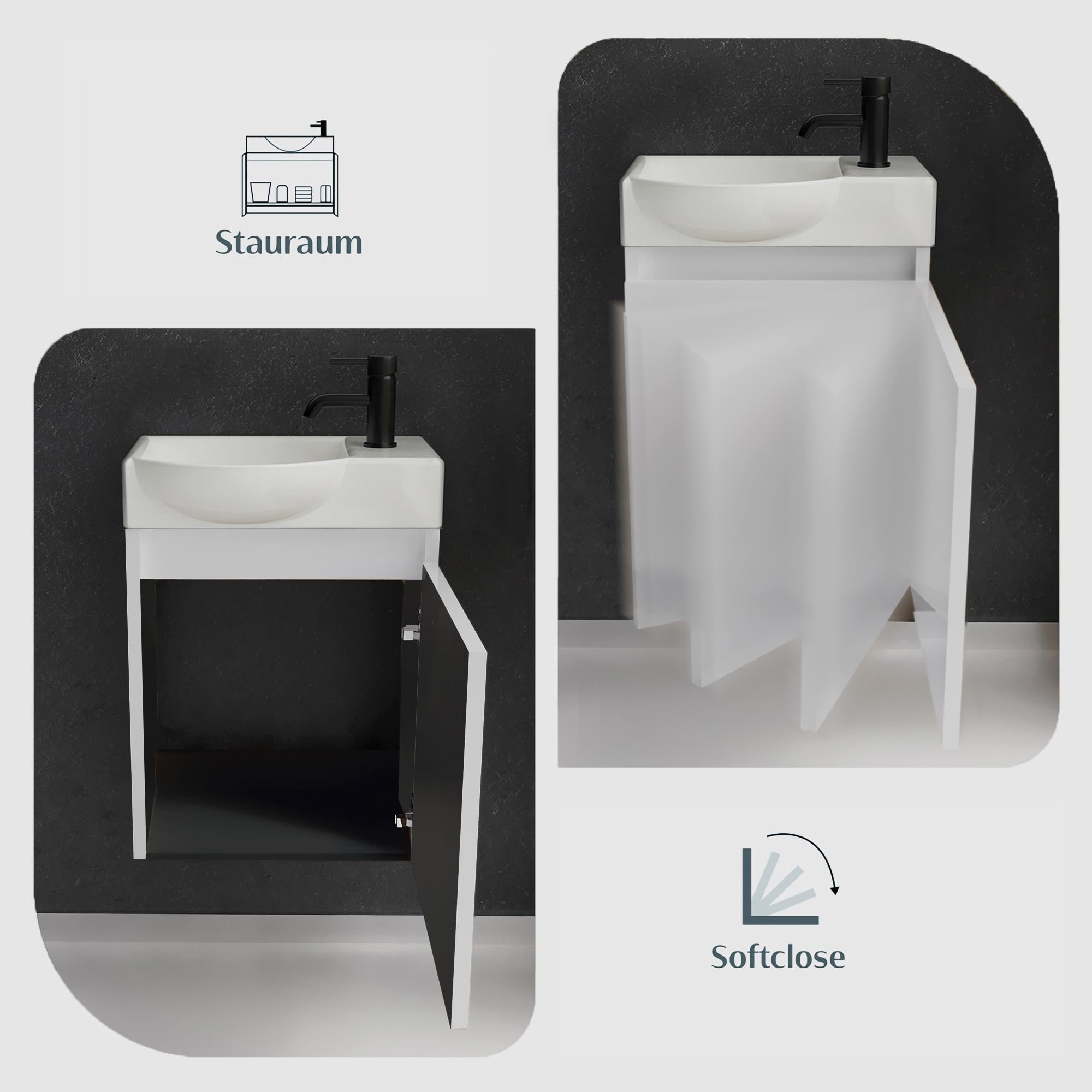 Alpenberger Waschbeckenunterschrank Klein Gäste WC | Waschbecken mit Unterschrank 45 cm Breit | Kleiner Schrank Weiß | Waschtisch Badezimmer Set Möbel