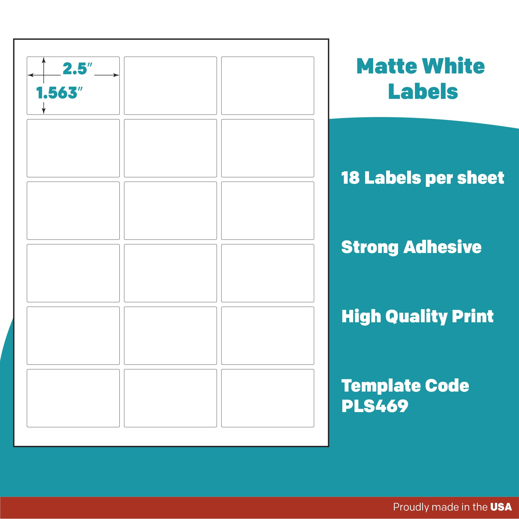 Waterproof Matte White Labels - 2.5 X 1.563 Inches For Laser Printers, 9,000 Sheets