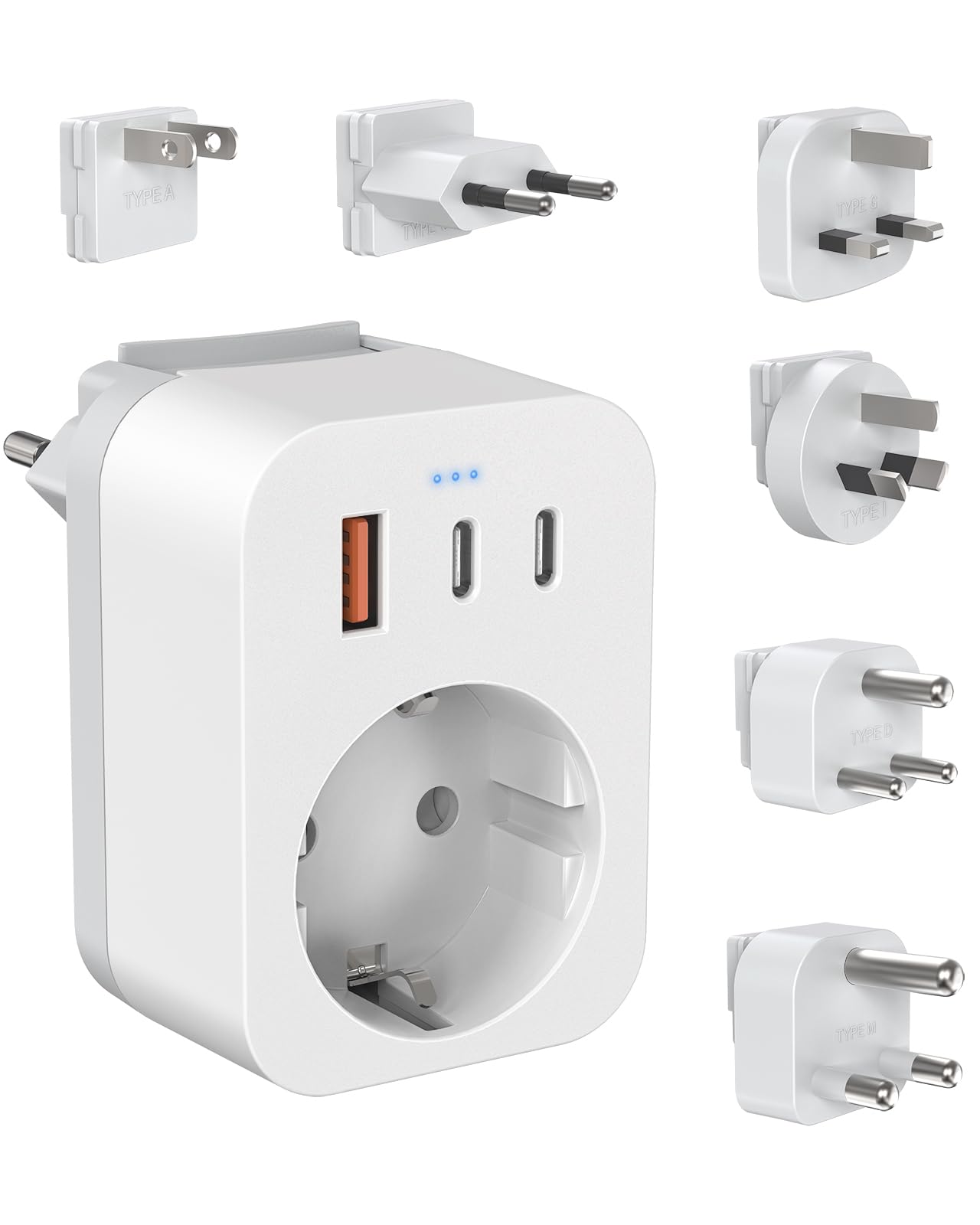 Reiseadapter Weltweites Set, Internationaler Steckdosenadapter mit USB C (PD 20W), 6 Abnehmbare Reisestecker Travel Adapter für Südafrika/JAP/AUS/USA/EU/UK (Weltadapter+6 Aufsatz)