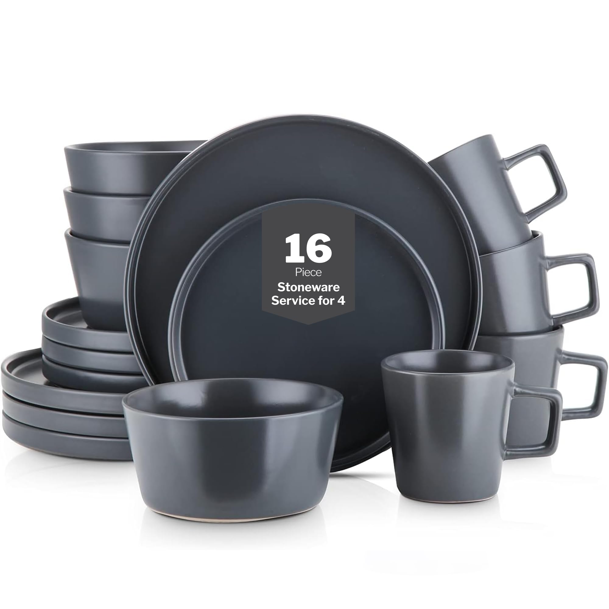 Stone Lain Coupe Stoneware Dinnerware Set, Service for 4, Gray Matte