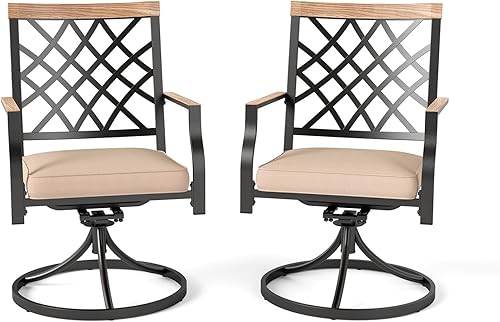 Miniatura 7 de MFSTUDIO - Juego de 2 sillas giratorias para exteriores, de metal de hierro con cojín, juego de muebles para sillas de jardín y patio trasero