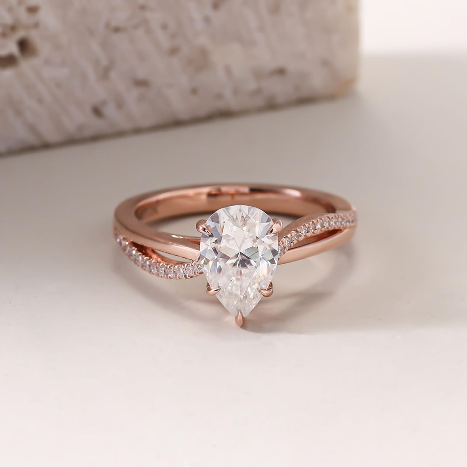 Epinki Prosty pierścionek damski 9-karatowe różowe złoto / 14 karatów/18 karatów 1,5 ct Moissanite białe skręcone kamienie fantazyjne pierścionki