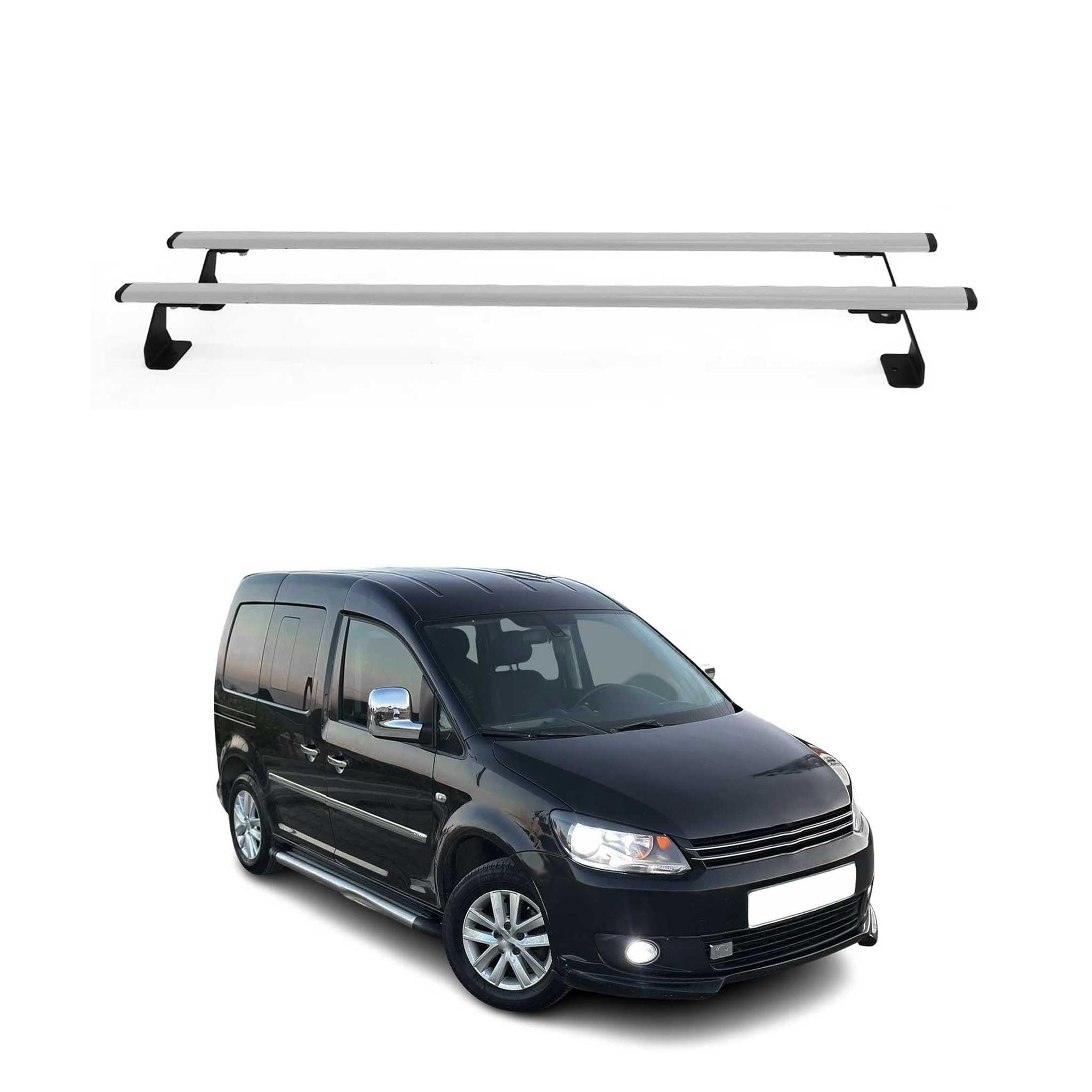OMAC Heavy Duty Dachträger Querträger kompatibel mit VW Caddy III 2003-2015 Pre-FL – 2 Stangen – Stahl Silber