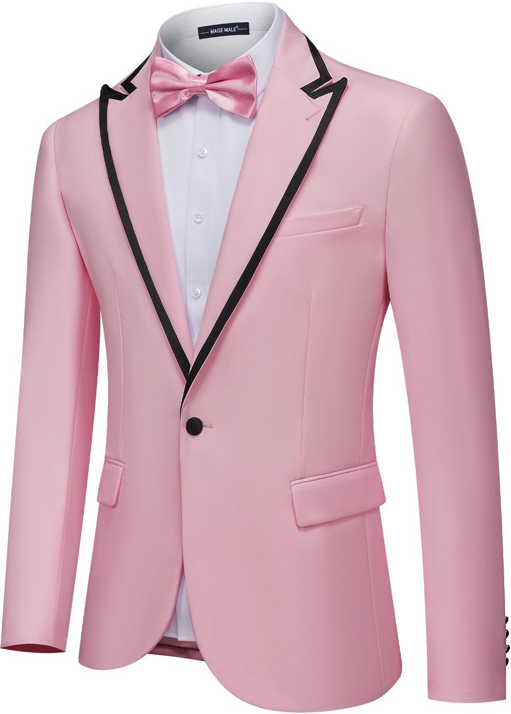 MAGE MALE Mens Blazer Slim Fit Suit Jacket Peak Lapel Tuxedo Lightweight One Button Sport Coat with Bow Tie