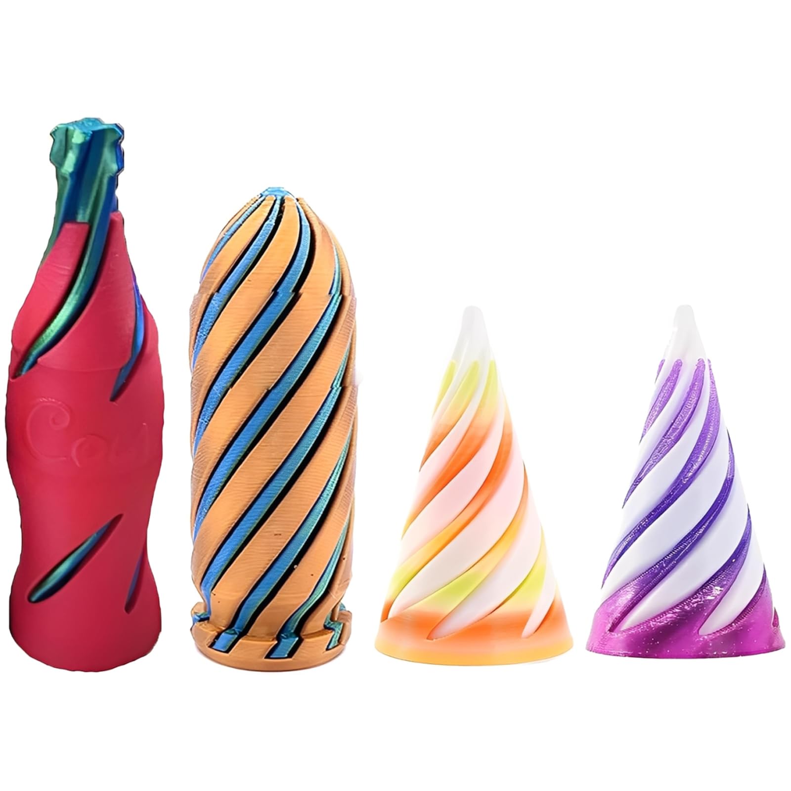 4PCS Spiral Cone Fidget Toy, 3D Printed Fidget Toy , Includes Bottle, Rainbow Cone, and Purple Cone, Unique Desk Decor for Office or Home Use