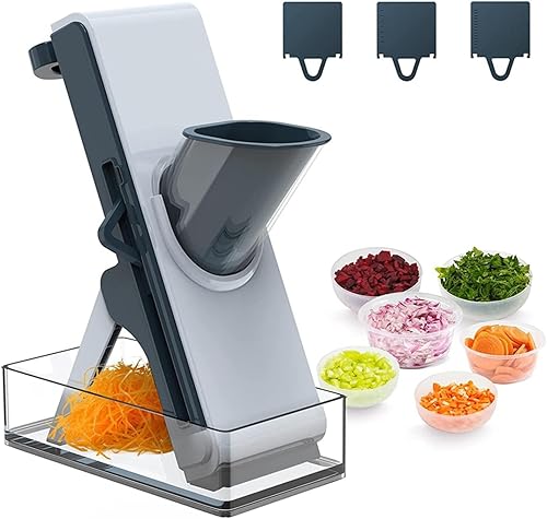 Miniatura 1 de Cortadora de mandolina y juliana, para patatas, verduras, carne, cebollas rebanadas seguras, mandolinas cortadoras con contenedor, ajustador de