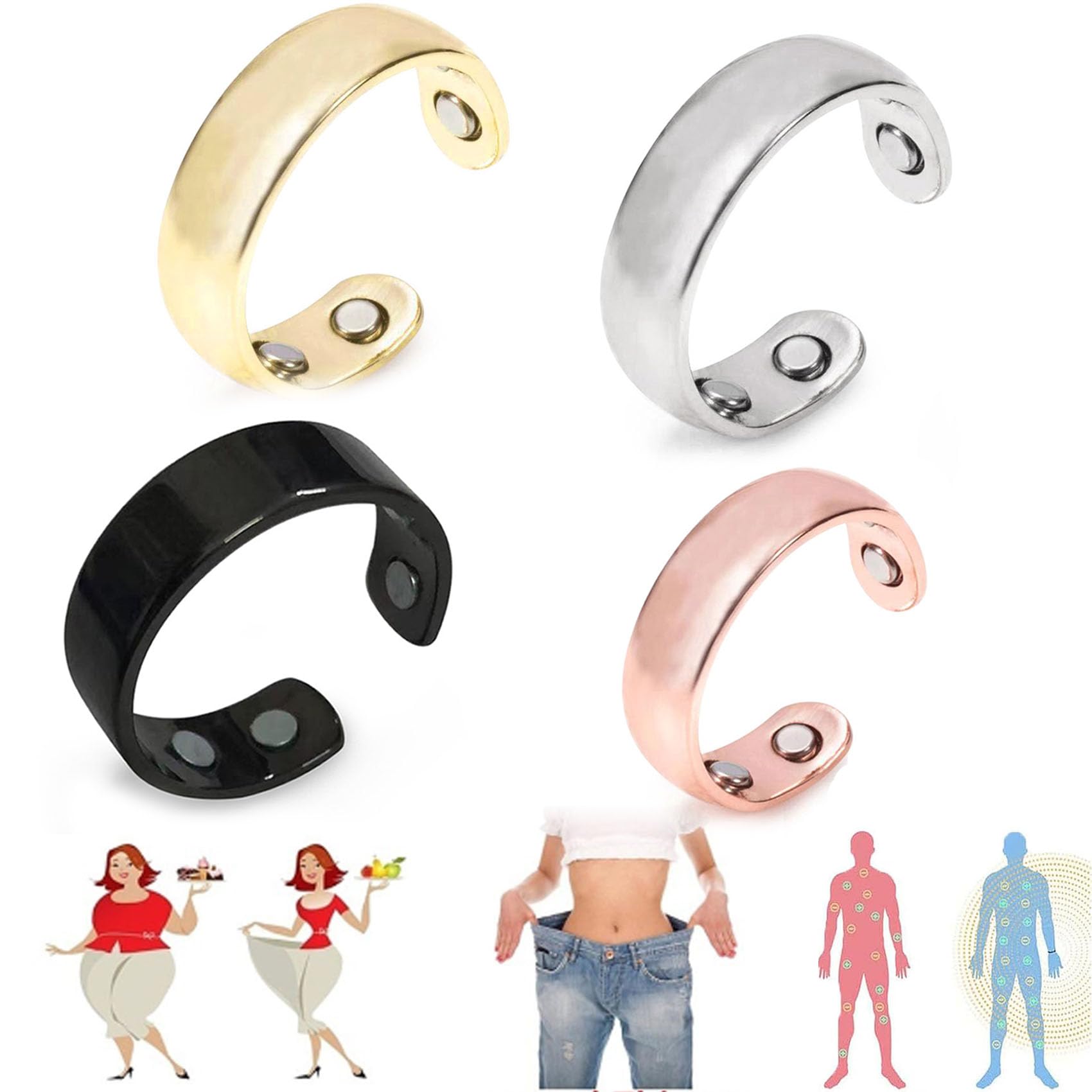 Calmi Ring, Olux Rings for Women, Calmi Magnetic Ring for Lymphatic Drainage Arthritis Pain Relief and Stop Snoring, Lymph Calming Rings for Anxiety Promotes Circulation Blood (4Pcs Mix)