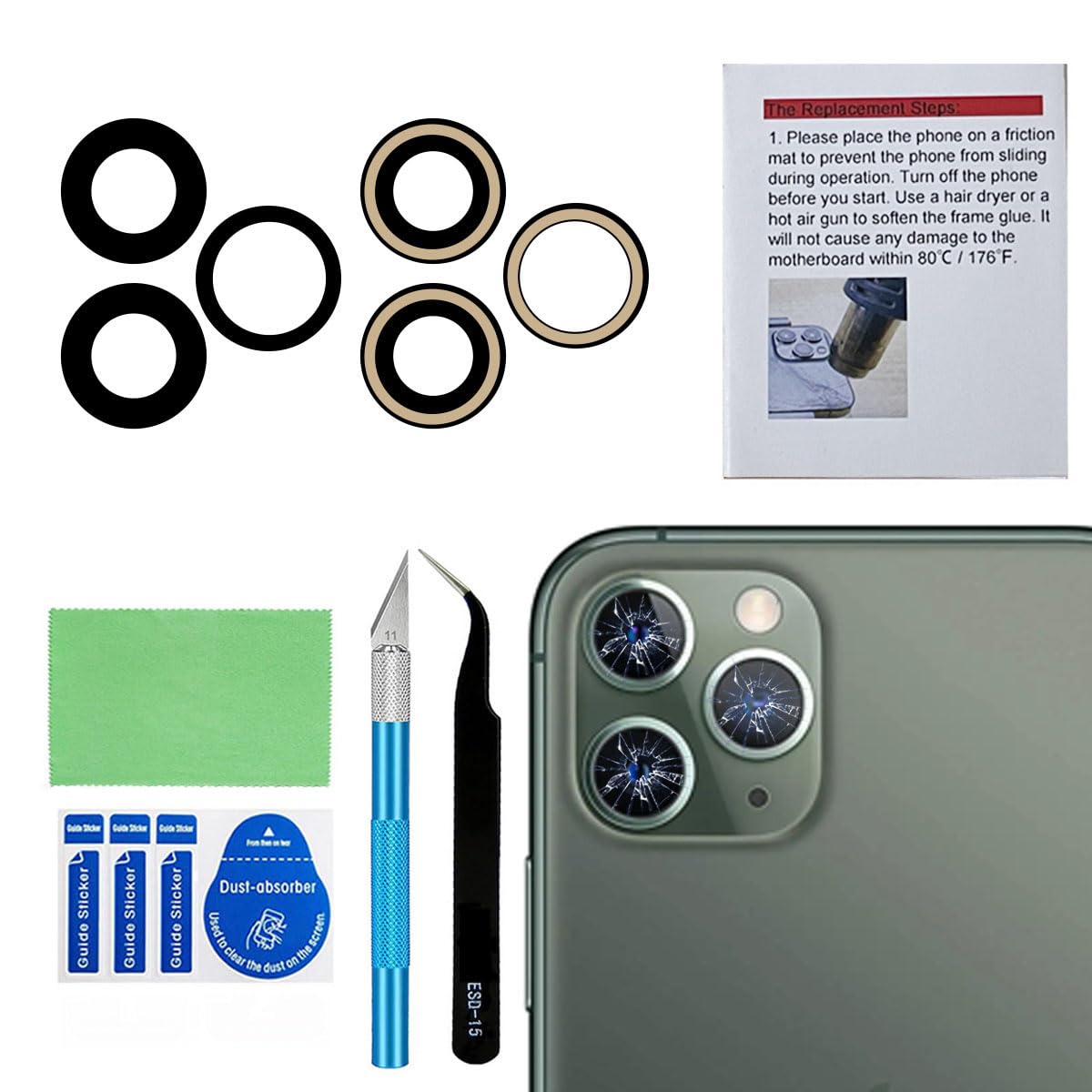 Perzework Original Back Rear Camera Lens Glass Replacement for iPhone 11 Pro Max and iPhone 11 Pro with Pre-Installed Adhesive and Repairing Toolkit