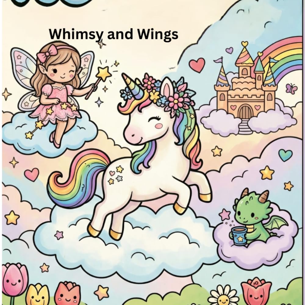 Whimsy and wings: Cute Unicorns, Fairies & Animals Easy fun Coloring Pages