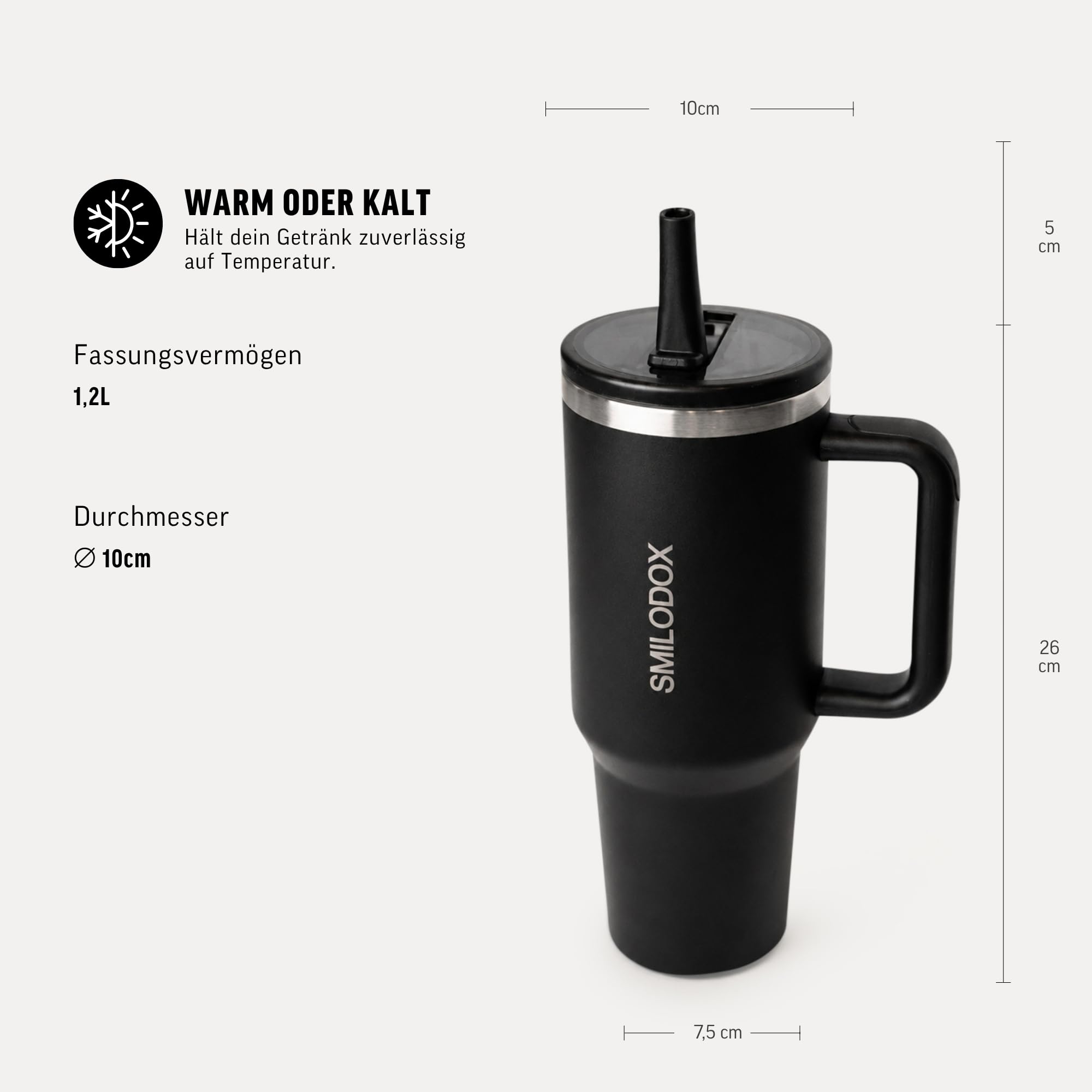 SMILODOX Trinkbecher Termis, 1,2L Edelstahl Tumbler auslaufsicher und BPA frei, Thermo Drink Cup Unisex, Trinkflasche für Sport Büro Freizeit und unterwegs