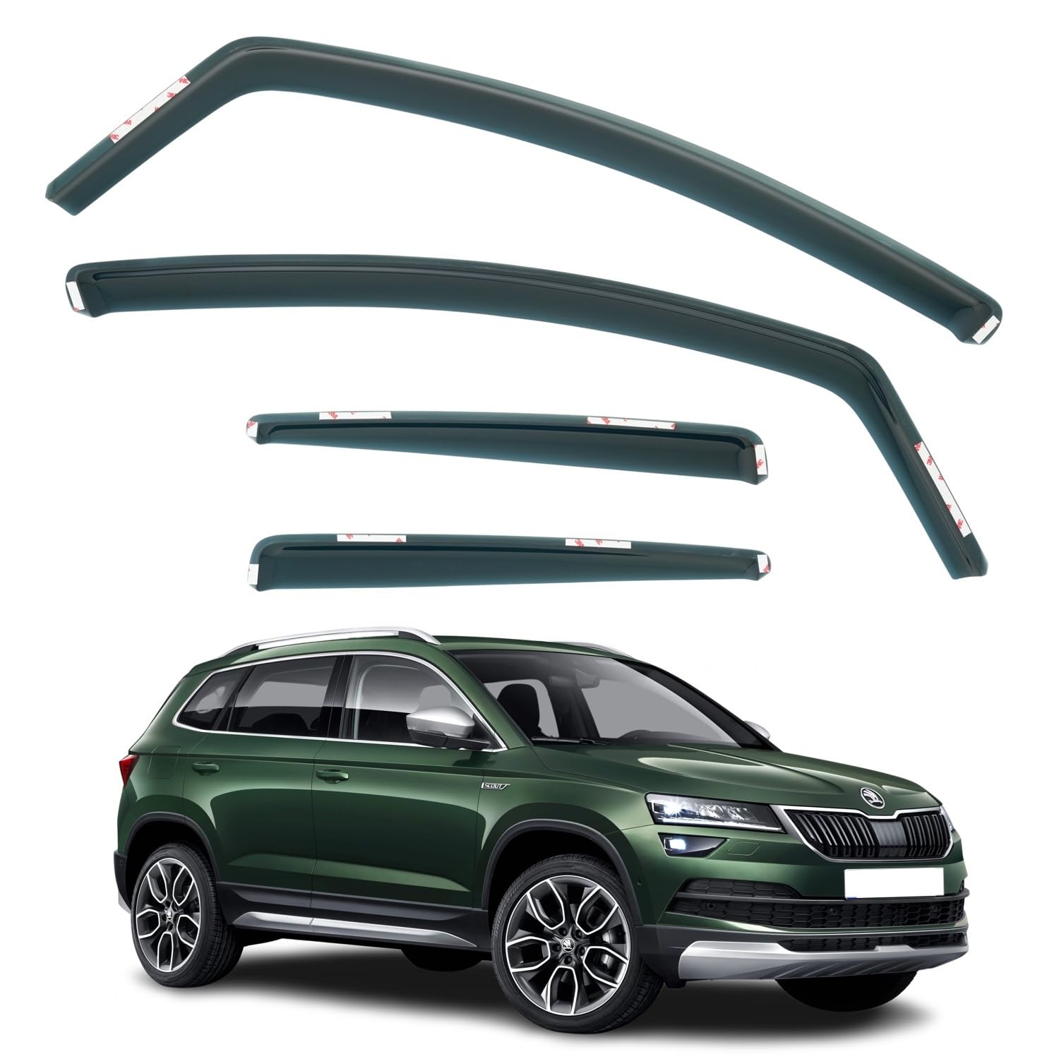 Lot de 4 déflecteurs d'air compatibles avec SKODA KAROQ SUV 5 portes modèles 2018 2019 2020 2021 2022 2023 2024 2025.