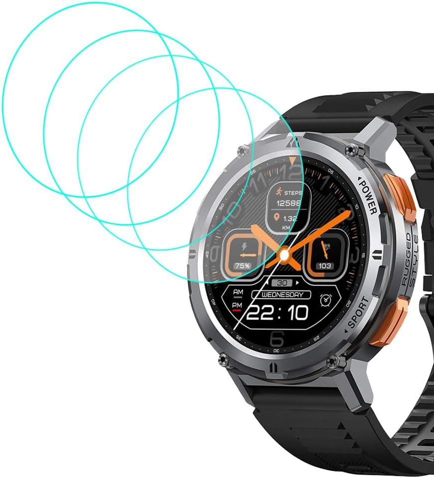 Tempered Glass Screen Protector Compatible with KOSPET TANK T2, AMAZTIM T2 1.43” Man’s Rugged Round Smart Watch, 4pcs, 9H