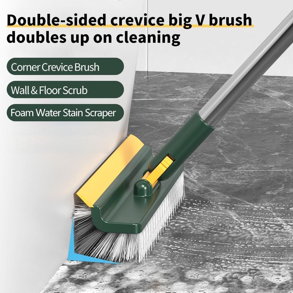 Floor Scrub Brush with Long Handle,3 in 1 Multifunction Scrape Cleaning,180°Rotating Stiff Bristle(White)