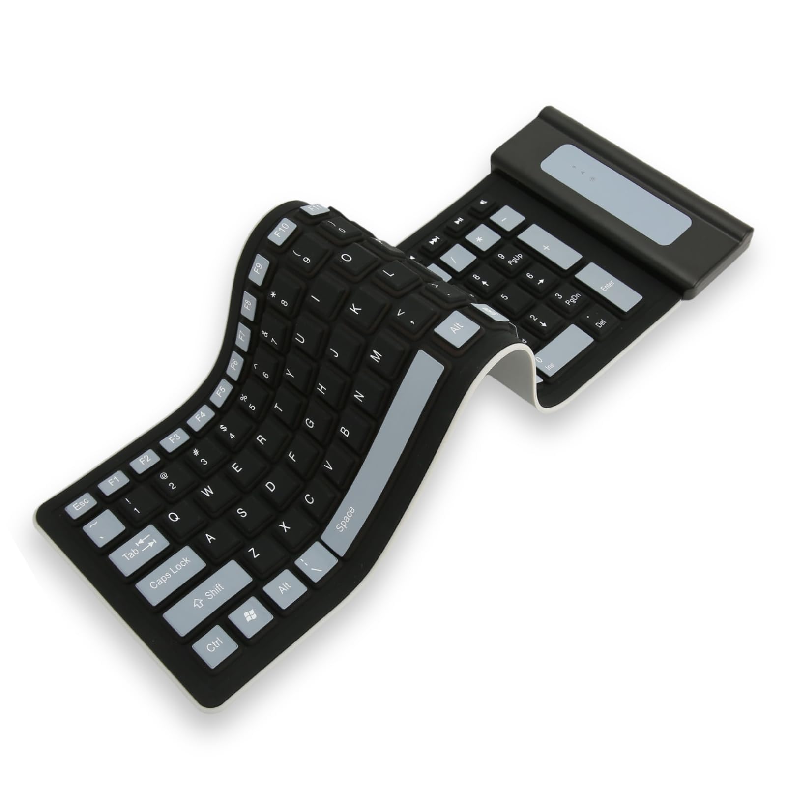 Dpofirs Teclado Plegable y Enrollable Flexible, Teclado de Silicona Inalámbrico 2.4G Teclado Portátil para Computadora Portátil, PC, Computadora Portátil y Viaje, 103 Teclas Plegable a (Negro)