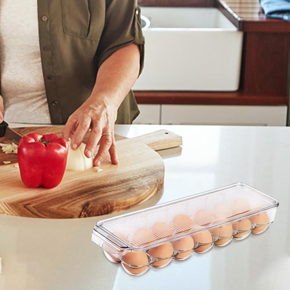 1/2/3/4 pezzi contenitore for uova frigorifero organizer for uova con coperchio portauova in plastica scatola portauova impilabile 14 griglie for cucina domestica (2 pezzi)