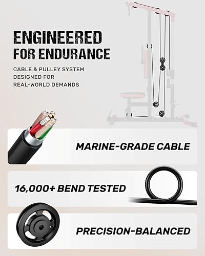 Miniatura 8 de LS01 Máquina de poleas LAT, máquina de remo con cable LAT con AB Crunch, torre LAT con accesorios de remo con cable, estaciones de poleas 3 en 1