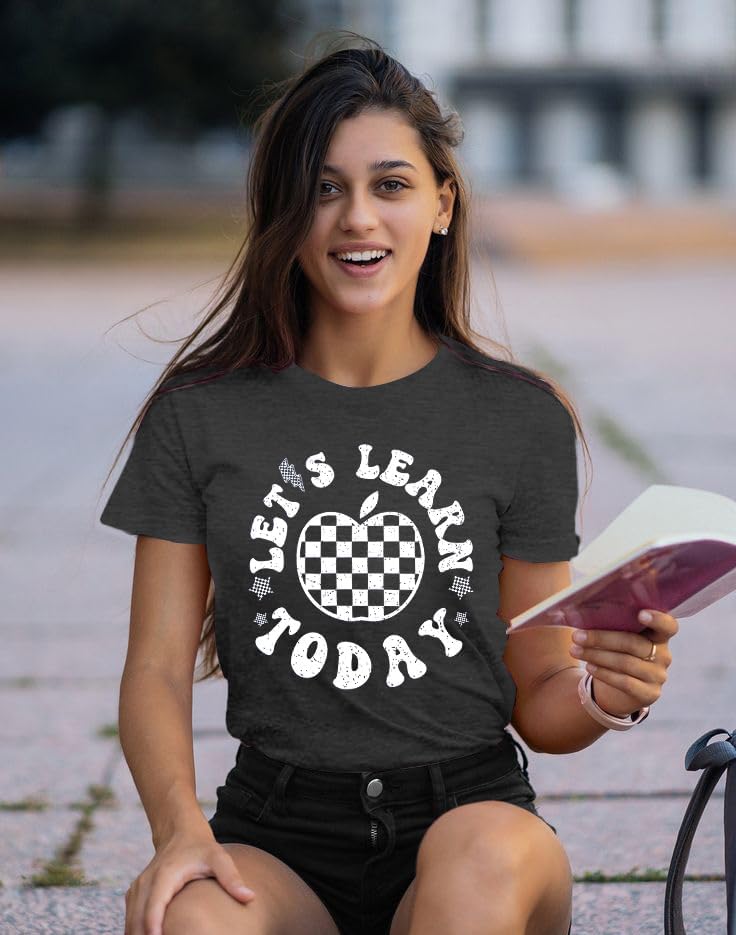 ASTANFY Let's Learn Today Teacher Shirts Women Back to School Teacher Life T-Shirt Teacher Gift Casual Graphic Tees - Image 4