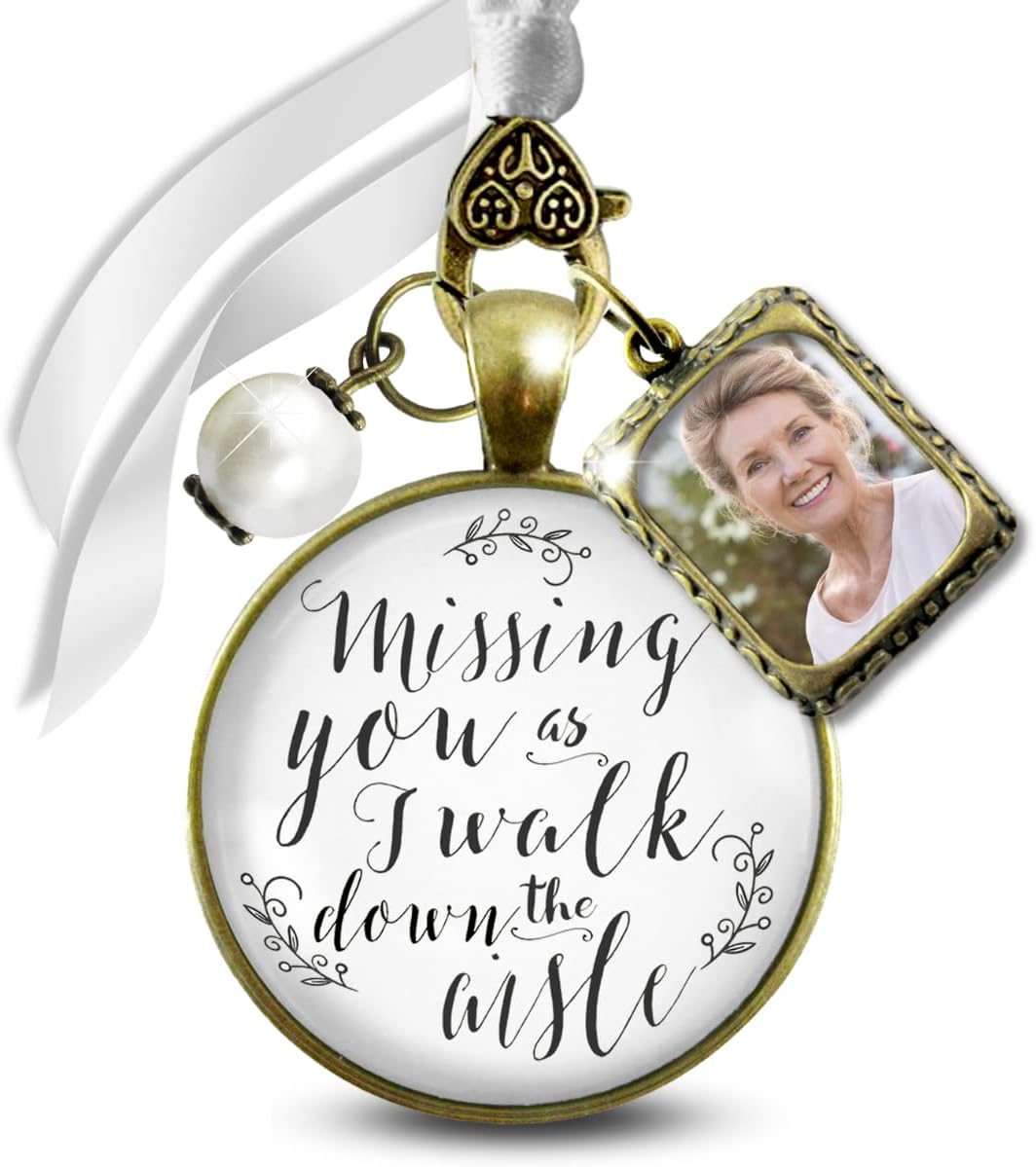 Gutsy Goodness Missing You As I Walk Down the Aisle Wedding Bouquet Memory Charm Memorial Bridal Pendant Jewelry Photo Frame
