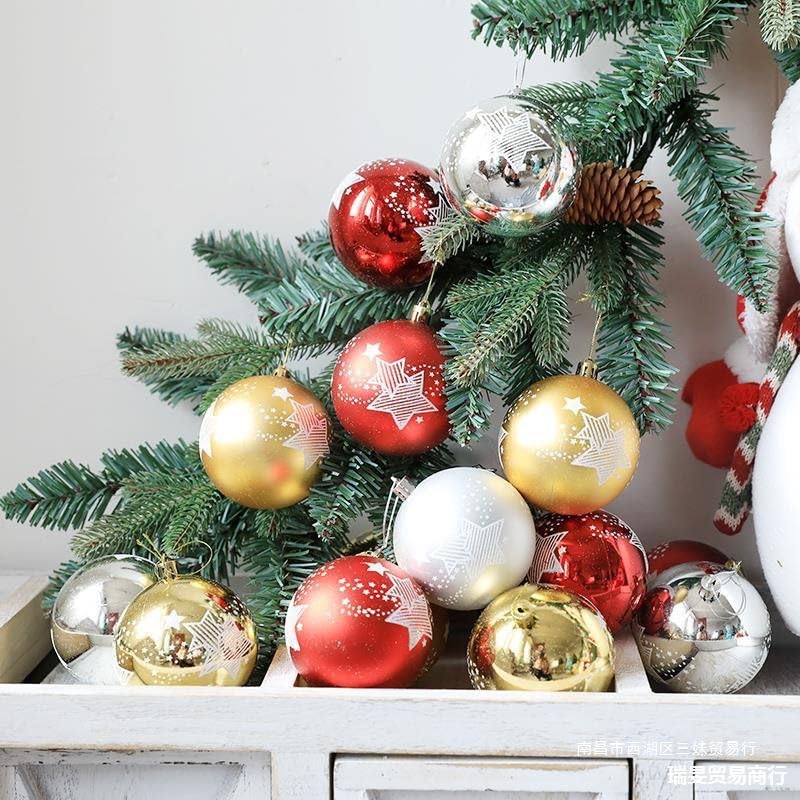 Bola de Navidad, Bola de Regalo Pintada de Navidad 9 Piezas de Bola de 8 cm decoración del árbol de Navidad Colgante decoración del árbol de Navidad decoración (Dorado)