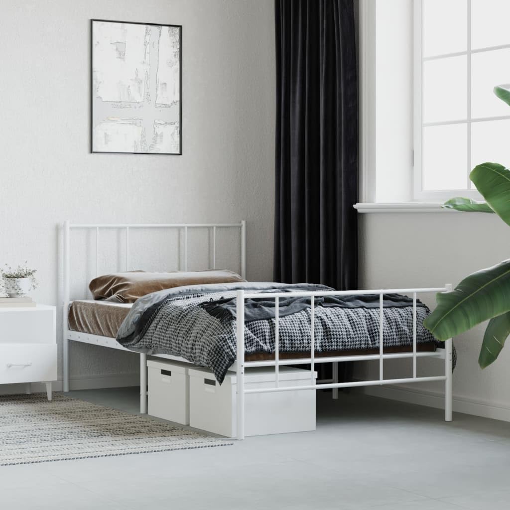 Telaio letto con testiera e pediera in metallo bianco 100 x 200 cm Struttura del letto dell'hotel Cornice da letto per soggiorno Telaio per camera da letto Adatto per camera da letto