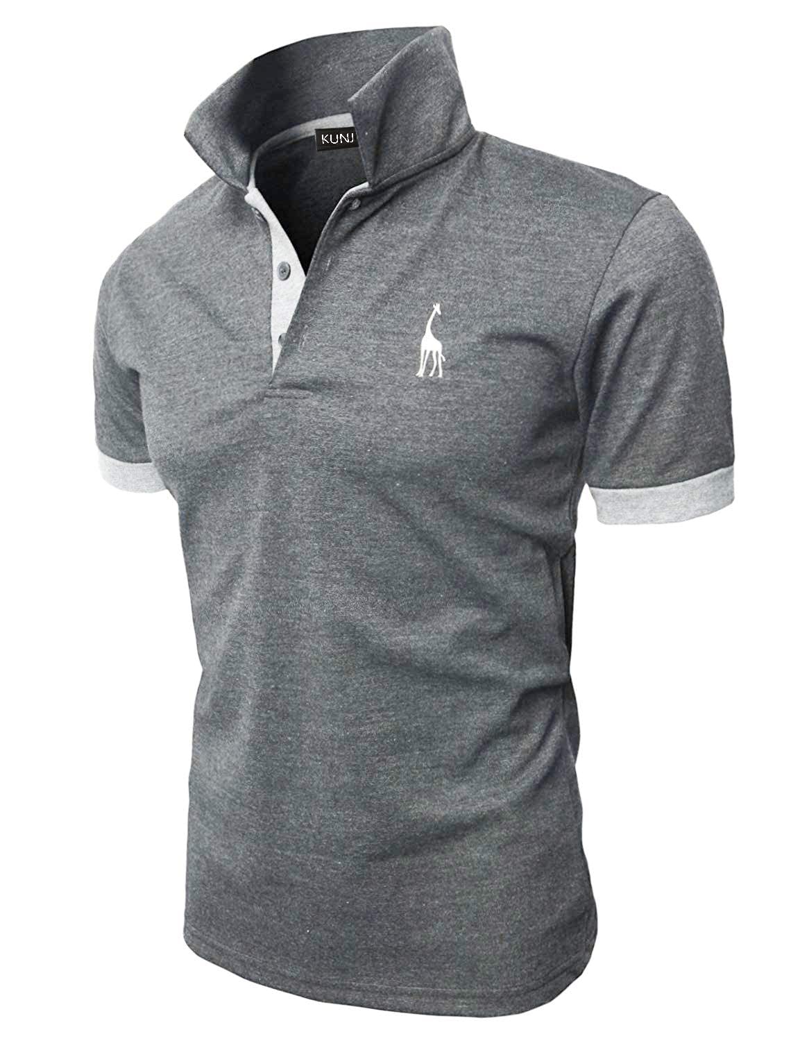 KUNJLELP Polo Uomo Manica Corta Ricamo di Giraffa Estive T-Shirt M-3XL Maglietta Camicia Abbigliamento da Lavoro