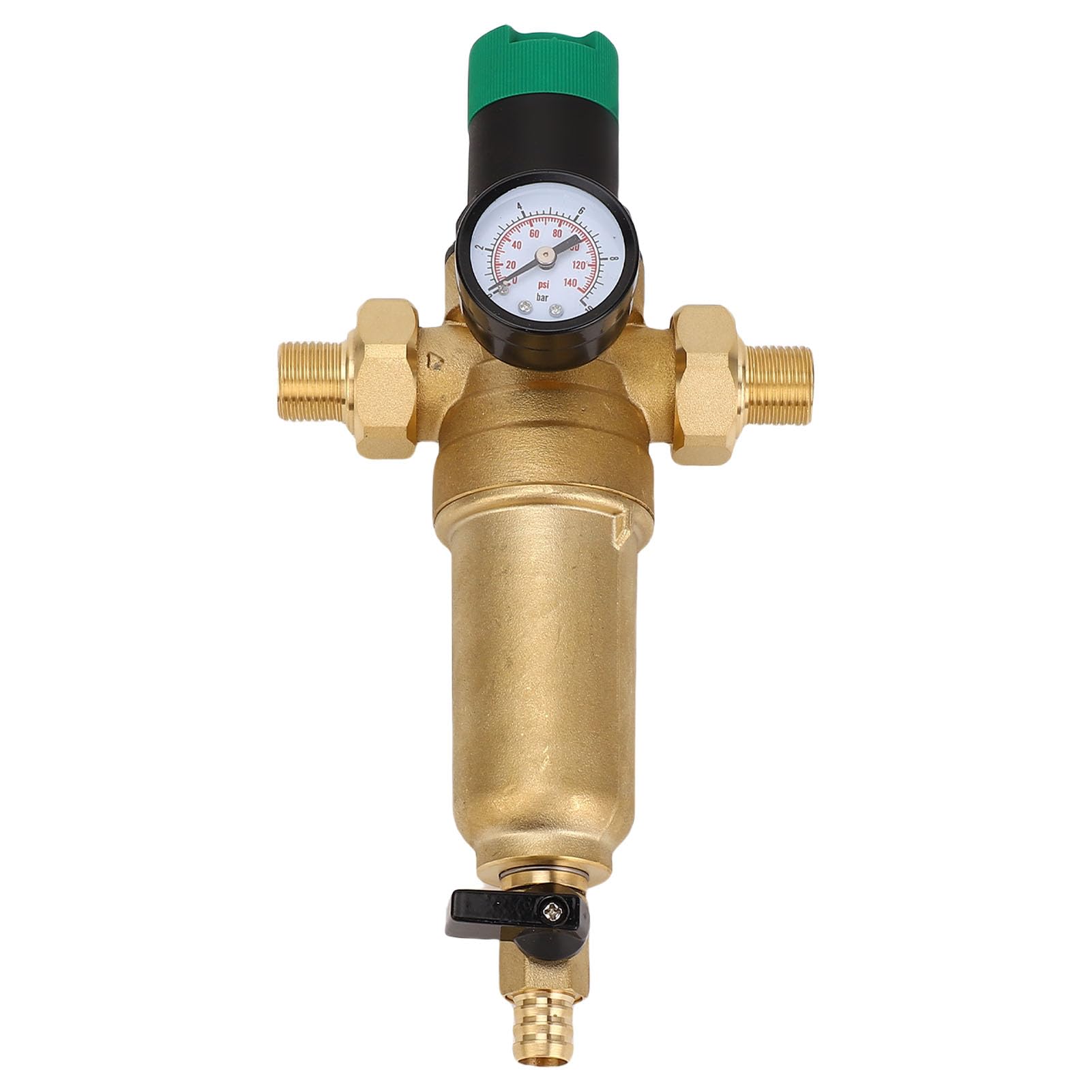 Mosiężny Regulator Ciśnienia Wody, Zawór Redukcyjny do (1/2 inch | Regulowany zawór redukcyjny ciśnienia z manometrem i zmywalnym filtrem dla entuzjastów majsterkowania