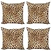 ABAKUHAUS Imprimé léopard Lot de Housses de Coussin en 4 pièces, Peau Animale Sauvage, Impression Numérique Recto-Verso Moderne, 45 cm x 45 cm, Marron Clair Noir