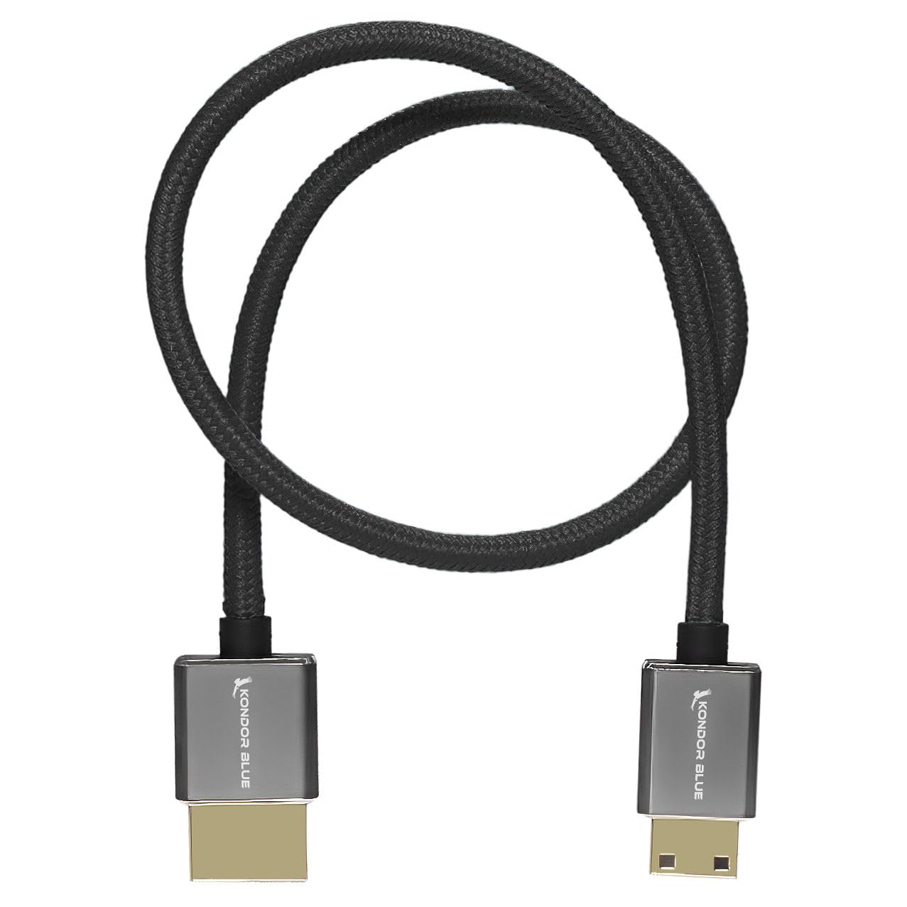 KONDOR BLUE | Mini HDMI (Type C) to Full HDMI (Type A) 2.0 Straight 16" Braided Cable | 4K 60Hz 18Gbps HDR, 3D, Reinforced | for On-Camera Monitors & Recorders + More | Black