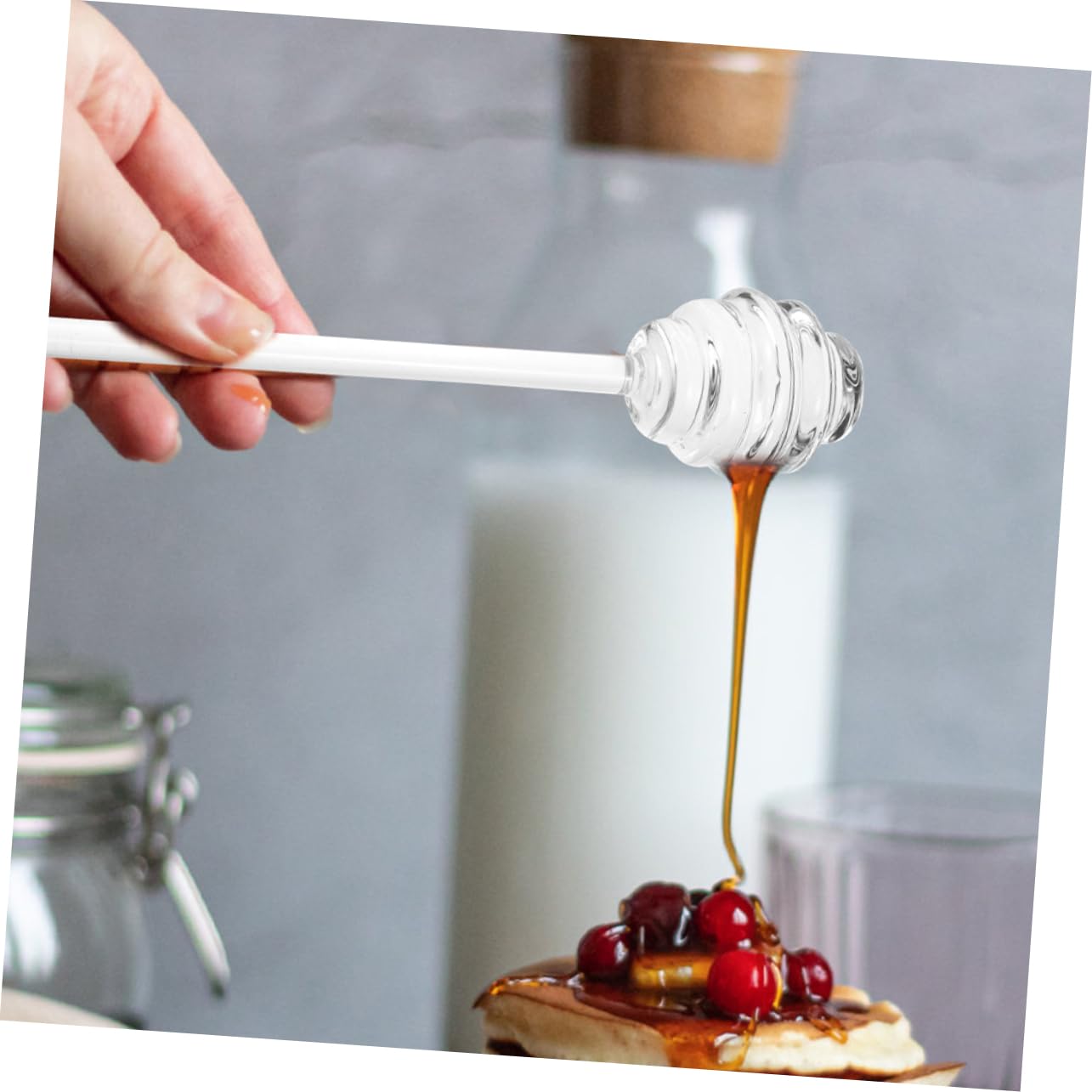 PRETYZOOM 2Pcs Portable Honey Dipper Transparent Honey Sticks for Easy Stirring for Home Restaurant and Cafe Use Food Grade Safe Material Comfortable Grip Design