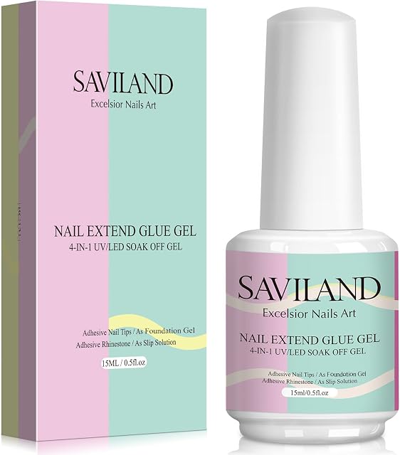Saviland 15Ml Nail Glue Gel Nail Bond Extra Strong with Brush - 4 In 1 Gel Glue For Nails (Curing Needed), Stick On Nail Glue Gel For Acrylic Tips Extra Strong And Base Nail Gel For Gel Nail Polish