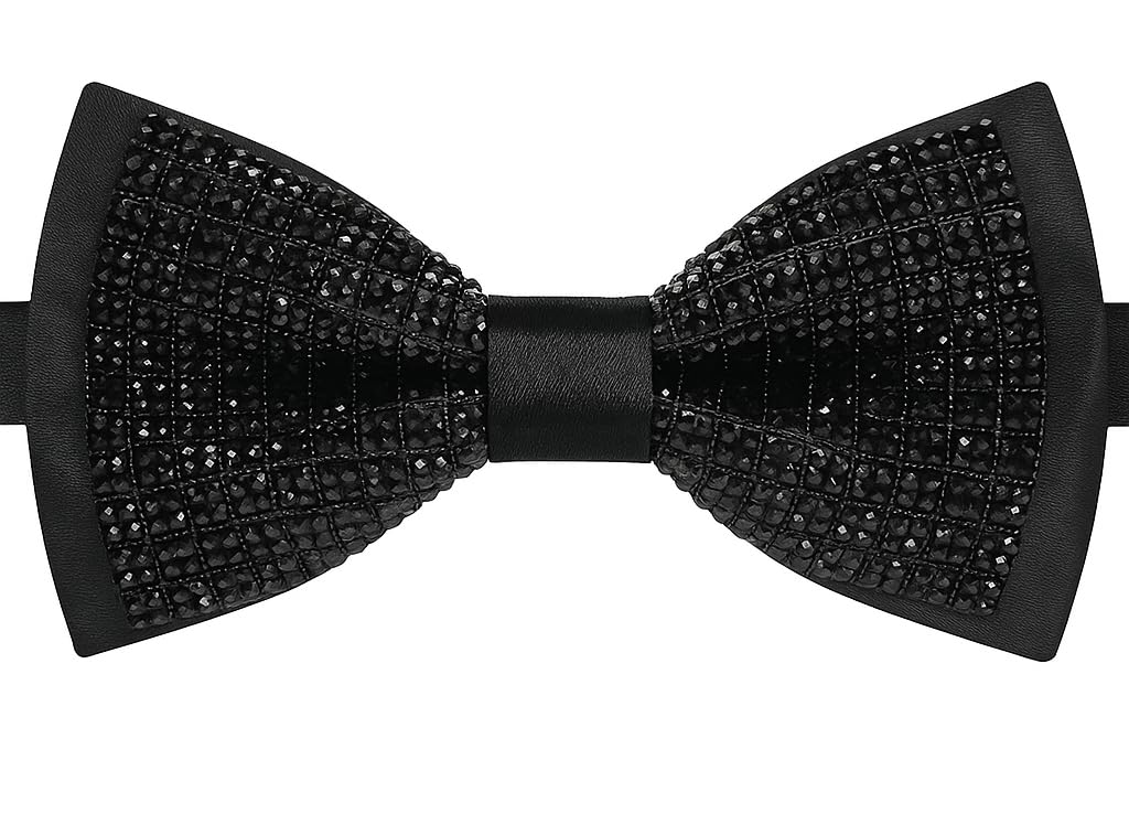 royal hues Men's Premium Black Crystal Rhinestone Bow Tie – Handmade Adjustable Satin Tuxedo Accessory for Wedding, Prom, Party & Formal Events-picture-14
